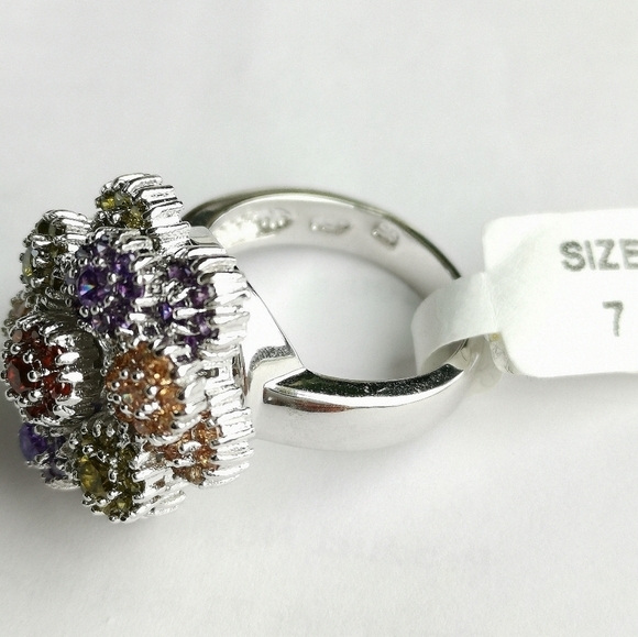 Bouquet of flowers CZ spinning ring 14k white gold overlay Size 7 - Picture 4 of 5
